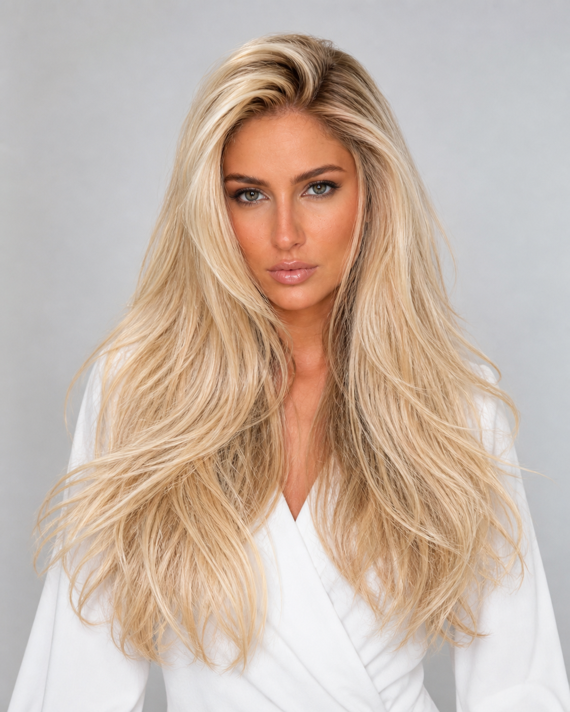 Root 7/1 -> 10/16 Rooted Icy Blonde — Duo Bond Luxury Hair Extensions